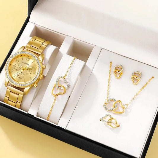 Ensemble de montres de luxe avec 6 pièces ornées de strass pour femmes